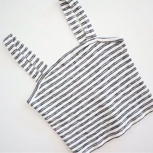 America Eagle | Black/Cream/Off-White Stripe Ribbed Cropped Tank-Top Sz Medium